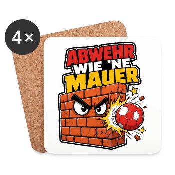 Abwehr wie ne Mauer Handball Spruch Cartoon Shirt - Untersetzer (4er-Set) - Weiß - Vorne