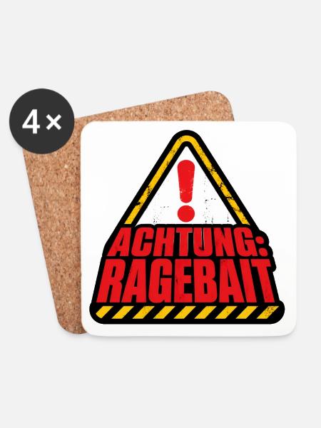 Achtung Ragebait Warnschild Typografie Shirt - Untersetzer (4er-Set) - Weiß
