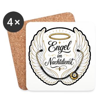 Engel im Nachtdienst Pflege Krankenschwester Shirt - Untersetzer (4er-Set) - Weiß - Vorne