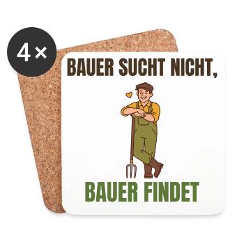 Bauer sucht nicht, Bauer findet Spruch - Untersetzer (4er-Set) - Weiß - Vorne