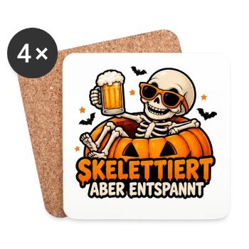 Skelettiert aber entspannt – Halloween - Untersetzer (4er-Set) - Weiß - Vorne