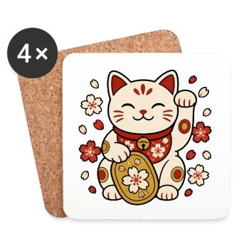 Winkekatze Maneki Neko Sakura Japan Vektor Shirt - Untersetzer (4er-Set) - Weiß - Vorne