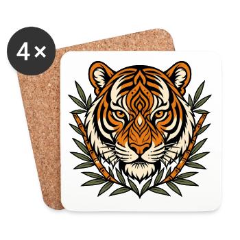 Tiger Kopf Bambus Muster Asien Raubkatze Shirt - Untersetzer (4er-Set) - Weiß - Vorne
