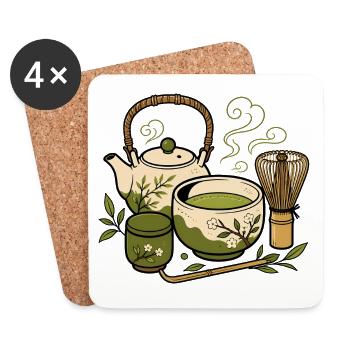 Japanisches Tee Set Matcha Besen Zen Vektor Shirt - Untersetzer (4er-Set) - Weiß - Vorne