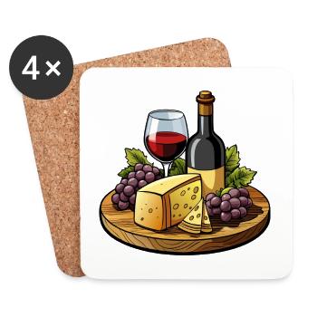 Wein und Käse - Untersetzer (4er-Set) - Weiß - Vorne