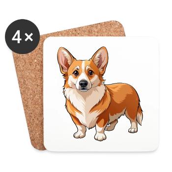 Walisischer Corgi-Hund - Untersetzer (4er-Set) - Weiß - Vorne