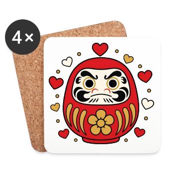 Daruma Puppe Herzen Japan Glücksbringer Shirt - Untersetzer (4er-Set) - Weiß - Vorne