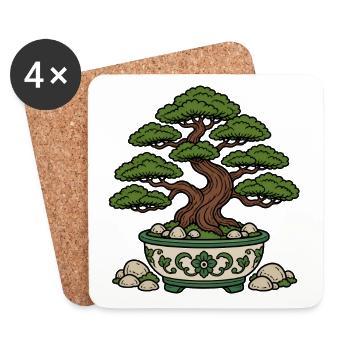 Bonsai Baum Schale Steine Zen Natur Vektor Shirt - Untersetzer (4er-Set) - Weiß - Vorne