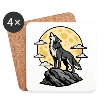 Heulender Wolf Vollmond Nacht Wildnis Vektor Shirt - Untersetzer (4er-Set) - Weiß - Vorne