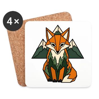 Fuchs Berge Tannen Geometrisch Natur Vektor Shirt - Untersetzer (4er-Set) - Weiß - Vorne