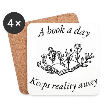 Ein Buch am Tag hält die Realität fern - Untersetzer (4er-Set) - Weiß - Vorne