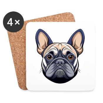 Französischer Bulldoggenkopf - Untersetzer (4er-Set) - Weiß - Vorne