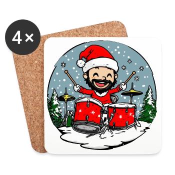Schlagzeuger Weihnachten / Xmas Schlagzeug - Untersetzer (4er-Set) - Weiß - Vorne