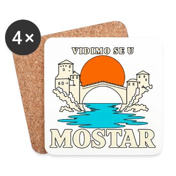 Mostar – Vidimo se u – Stari Most - Untersetzer (4er-Set) - Weiß - Vorne