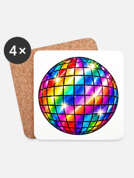 Regenbogen-Disco-Sphäre - Untersetzer (4er-Set) - Weiß