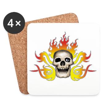 Schädel und Flammen - Untersetzer (4er-Set) - Weiß - Vorne