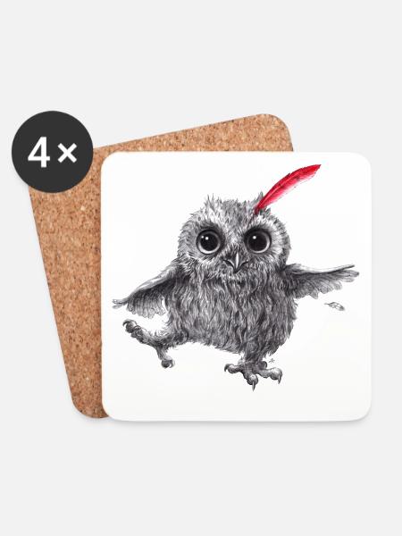 Chief Red - Happy Owl - Coasters (set of 4) - white