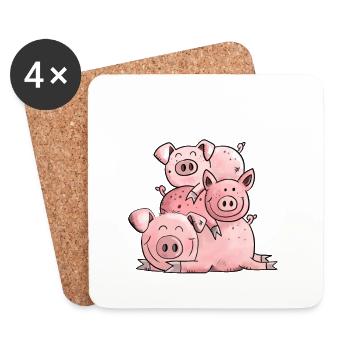 Little Booze I Fun Shirt Pigs Animals - Coasters (set of 4) - white - Front