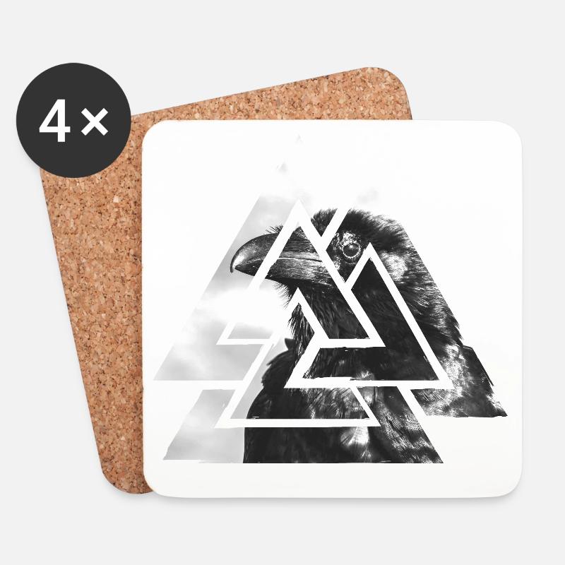 Valknut, Symbol von Odin - Mit schwarzem Raben - Untersetzer (4er-Set) - Weiß