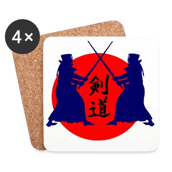 Kendo deux Kendoka en mode combat avec kend soleil rouge - Dessous de verre (lot de 4) - blanc - Devant