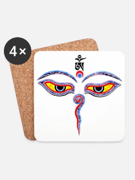 Wisdom Eyes Of Buddha - Bodhnath temple eyes 1 - Untersetzer (4er-Set) - Weiß