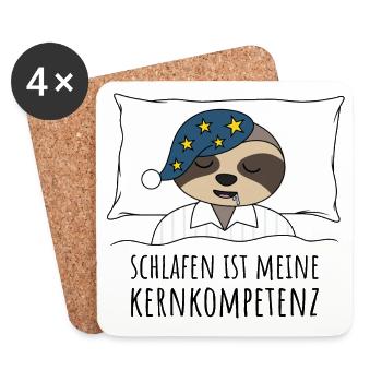 Schlafen ist meine Kernkompetenz Faultier im Bett - Untersetzer (4er-Set) - Weiß - Vorne