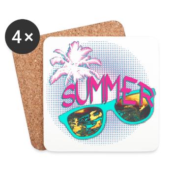 Sunglasses Palm Summer Party pink mint - Coasters (set of 4) - white - Front