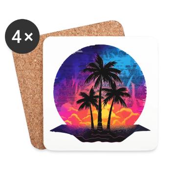 Sommer Strand Meer Palmen Urlaub Neon Farben Bunt - Untersetzer (4er-Set) - Weiß - Vorne
