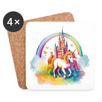 Einhorn Regenbogen Schloss Bunt Magie Fantasie - Untersetzer (4er-Set) - Weiß - Vorne