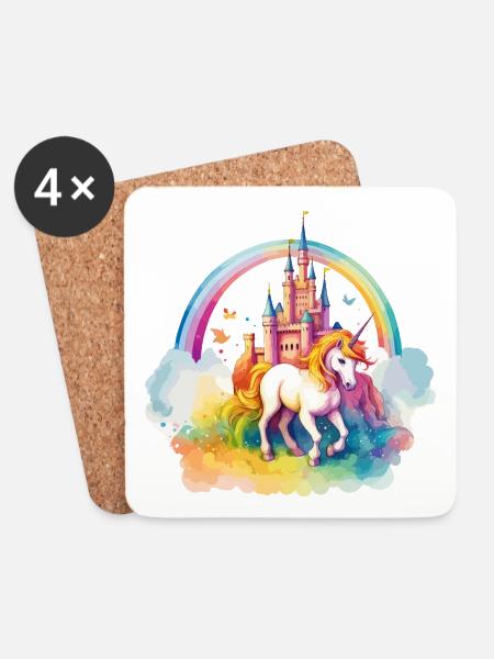 Einhorn Regenbogen Schloss Bunt Magie Fantasie - Untersetzer (4er-Set) - Weiß