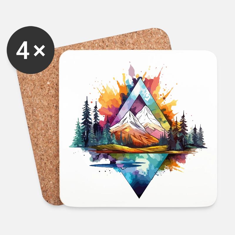 Natur Berge Wald Geometrisch Kunst Bunt Splash - Untersetzer (4er-Set) - Weiß