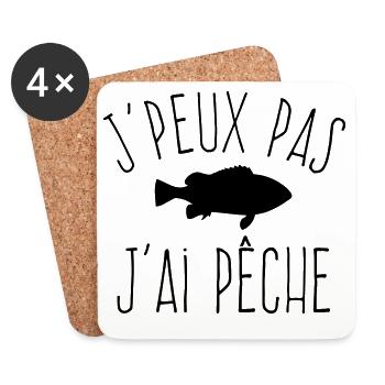 J'peux pas j'ai Pêche - Humour Pêcheur - Dessous de verre (lot de 4) - blanc - Devant