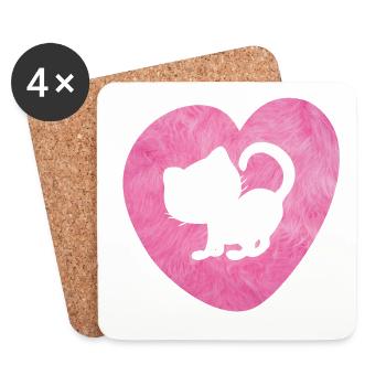 Herz Katze Fell Cat flauschig Silhouette Love Fan - Untersetzer (4er-Set) - Weiß - Vorne