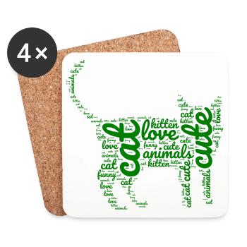 Chaton vert - Dessous de verre (lot de 4) - blanc - Devant