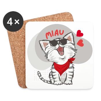 funny cat, Katze miau - Untersetzer (4er-Set) - Weiß - Vorne