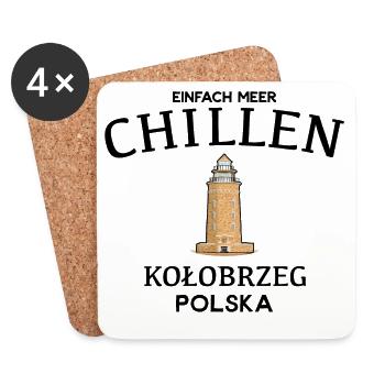 Kolberg, Meer chillen, Leuchtturm Zeichnung, Polen - Untersetzer (4er-Set) - Weiß - Vorne