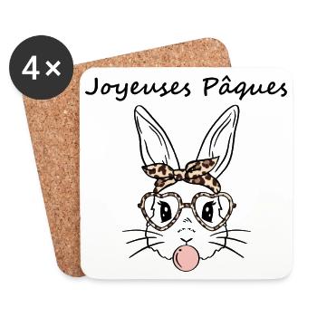 Joyeuses paques avec un petit lapin - Dessous de verre (lot de 4) - blanc - Devant