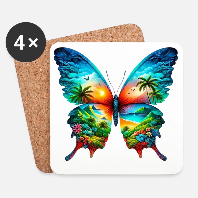 Schmetterling - Untersetzer (4er-Set) - Weiß