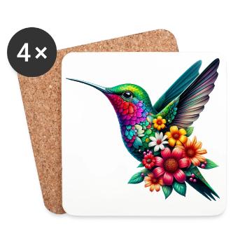 Colibri décoré de fleurs - Dessous de verre (lot de 4) - blanc - Devant