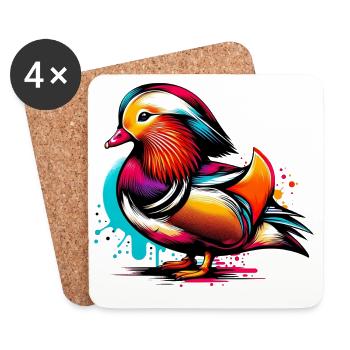 Canard mandarin - Dessous de verre (lot de 4) - blanc - Devant
