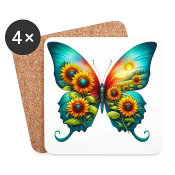 Schmetterlingsblumen Sonnenblumen Sonnenblumen - Untersetzer (4er-Set) - Weiß - Vorne