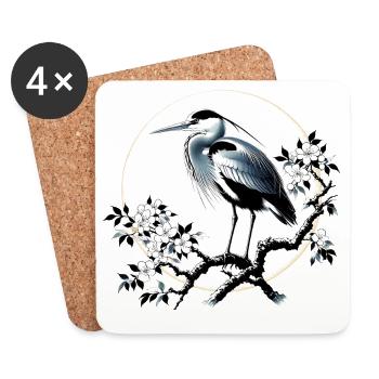 Grey White Heron Japanese Japan - Coasters (set of 4) - white - Front