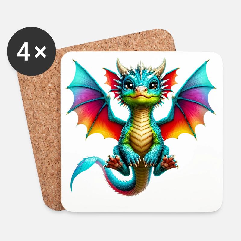 Drache - Untersetzer (4er-Set) - Weiß
