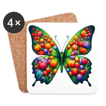 Tulipes papillon Hollande - Dessous de verre (lot de 4) - blanc - Devant