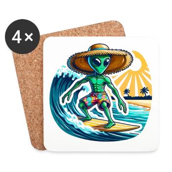 Lustiges kleines Alien auf Surfboard - Untersetzer (4er-Set) - Weiß - Vorne