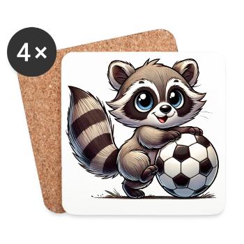 fröhlicher Waschbär, der mit einem Fußball spielt - Untersetzer (4er-Set) - Weiß - Vorne