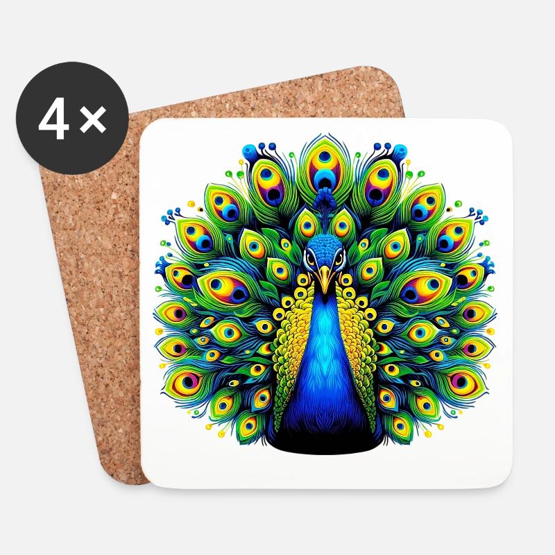 Pfau - Untersetzer (4er-Set) - Weiß