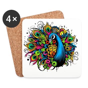 Paon - Dessous de verre (lot de 4) - blanc - Devant
