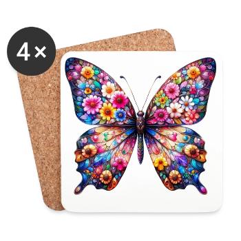Butterfly decorated with flowers - Coasters (set of 4) - white - Front