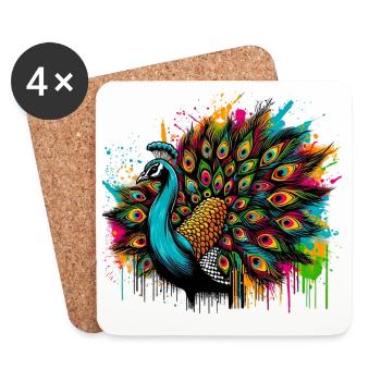 Pfau - Untersetzer (4er-Set) - Weiß - Vorne